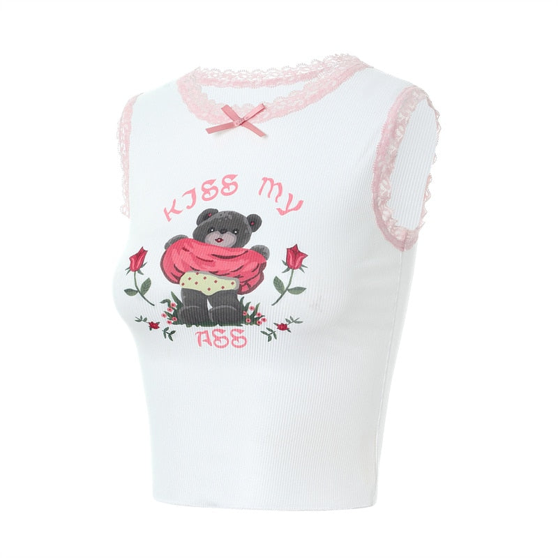 Kiss My Ass Lace Trim Top