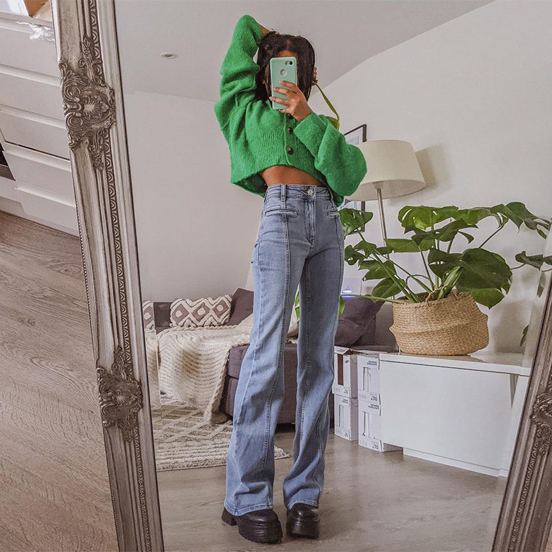 Retro Five Pointed Star Straight Leg Jeans