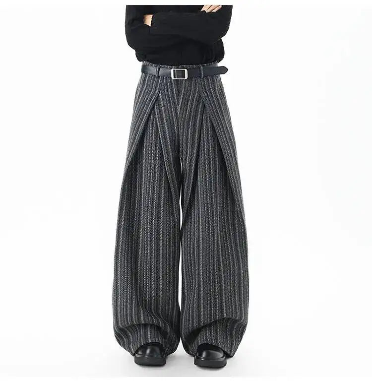 Striped Pleated Wide Leg Trousers