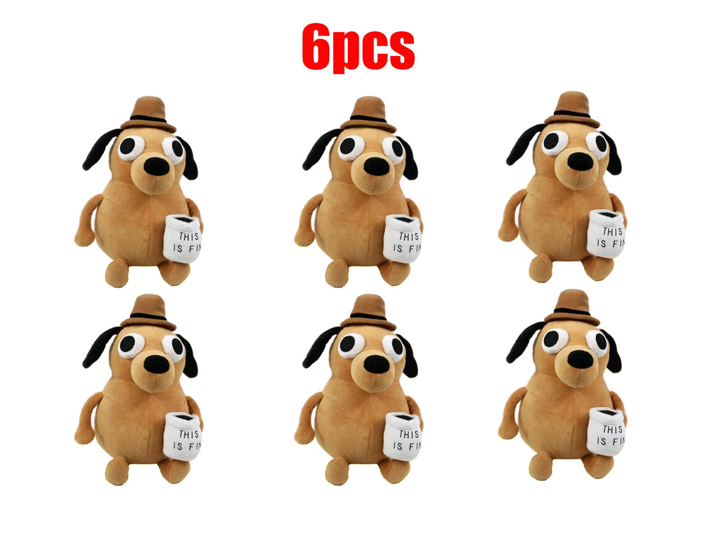 25cm This Is Fine Meme Coffee Dog Plush Toy