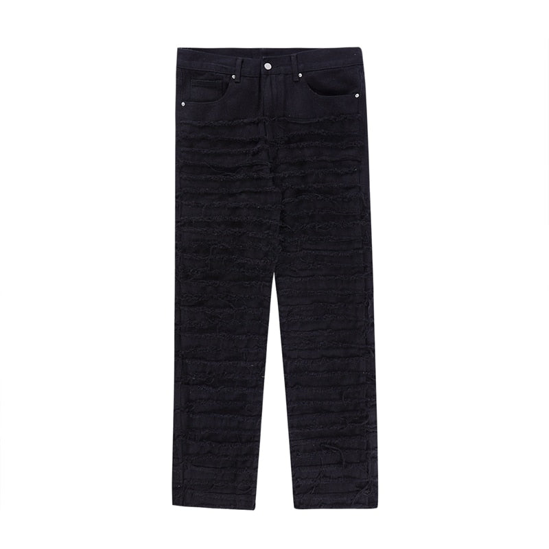 Solid Frayed Straight Denim