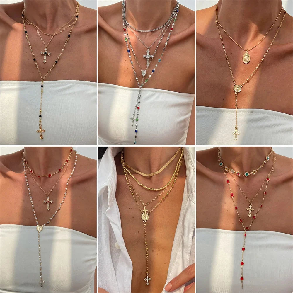 3Pcs Vermeil Unique Cross Rosary