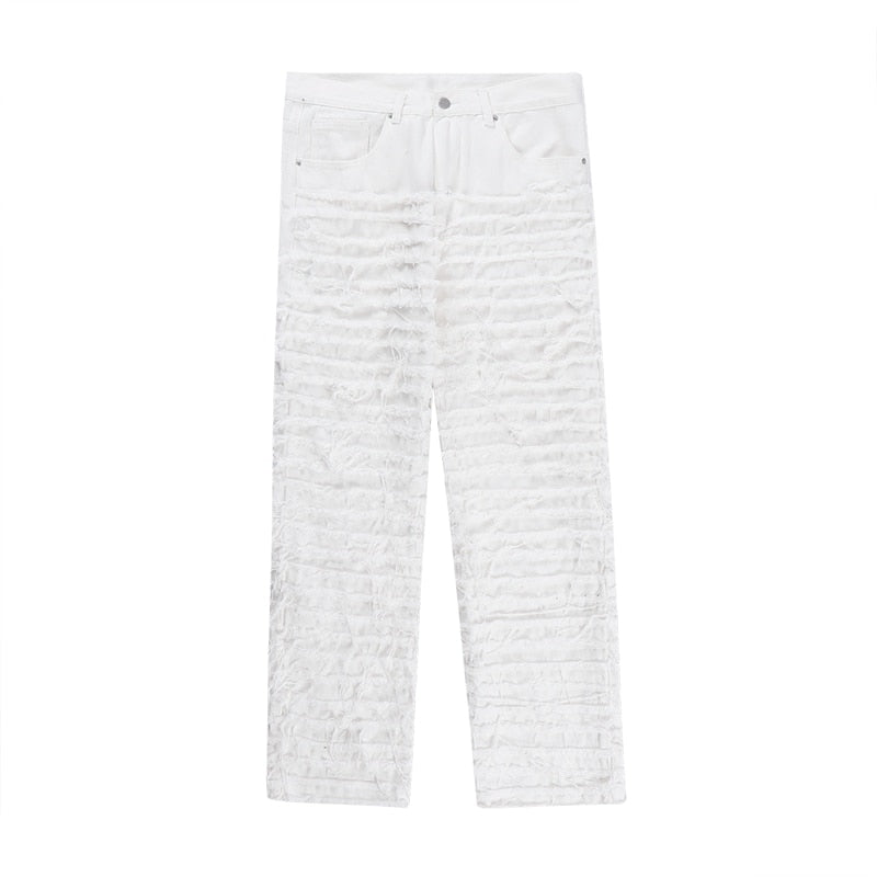 Solid Frayed Straight Denim