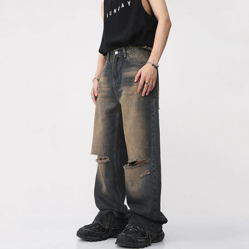 Wide Leg Knee Cut Jeans