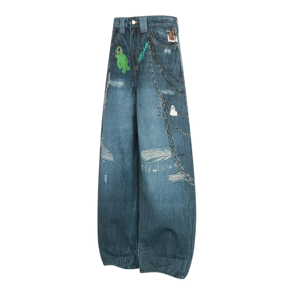 Printed Wide Leg Jeans