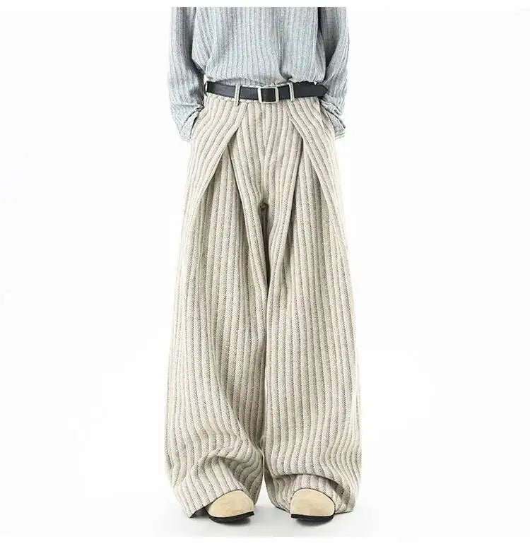 Striped Pleated Wide Leg Trousers