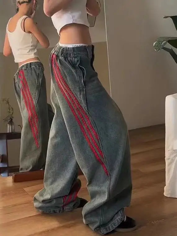 Washed Vintage Baggy Elastic Waist Jeans