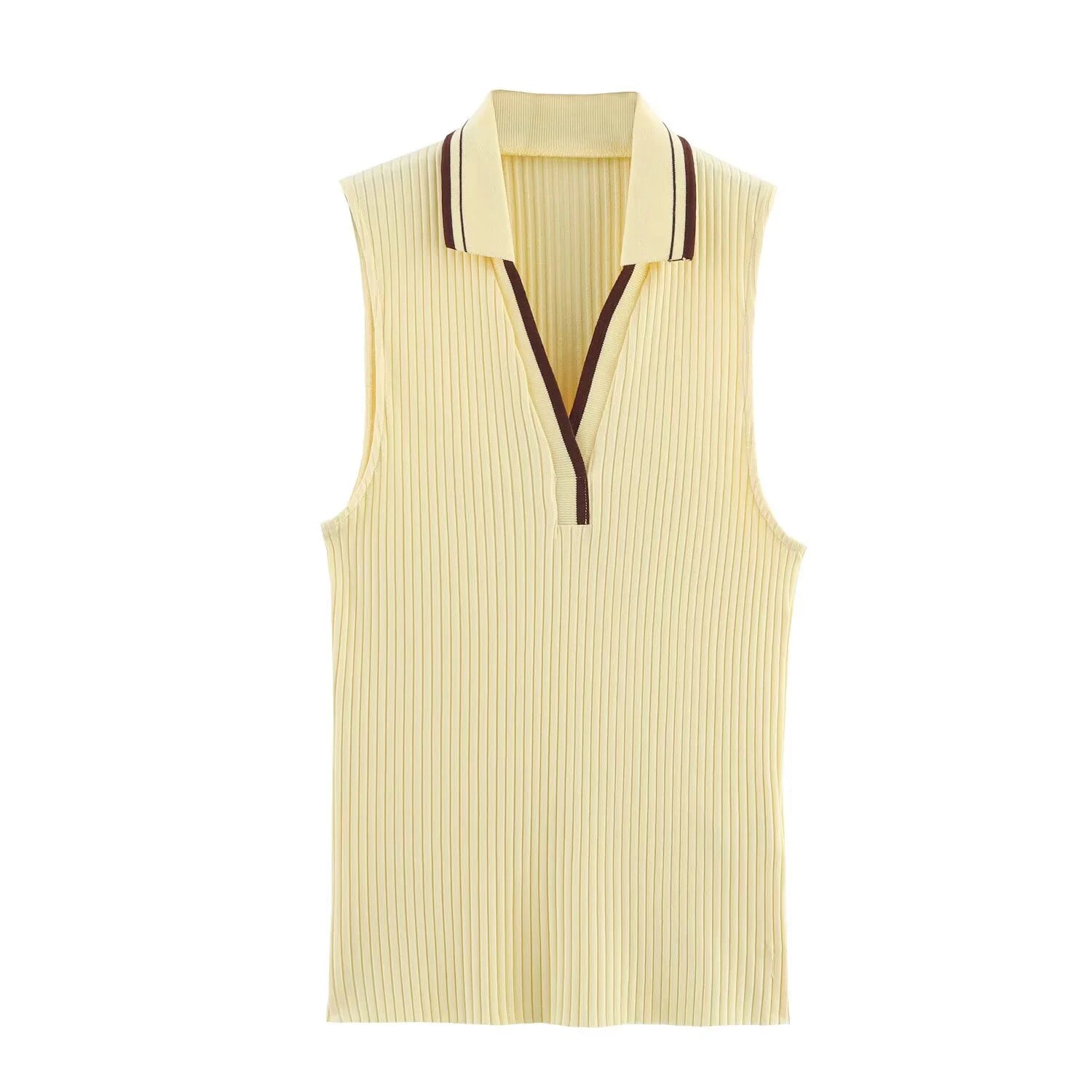 Ribbed Sleeveless Polo Collar T-shirt