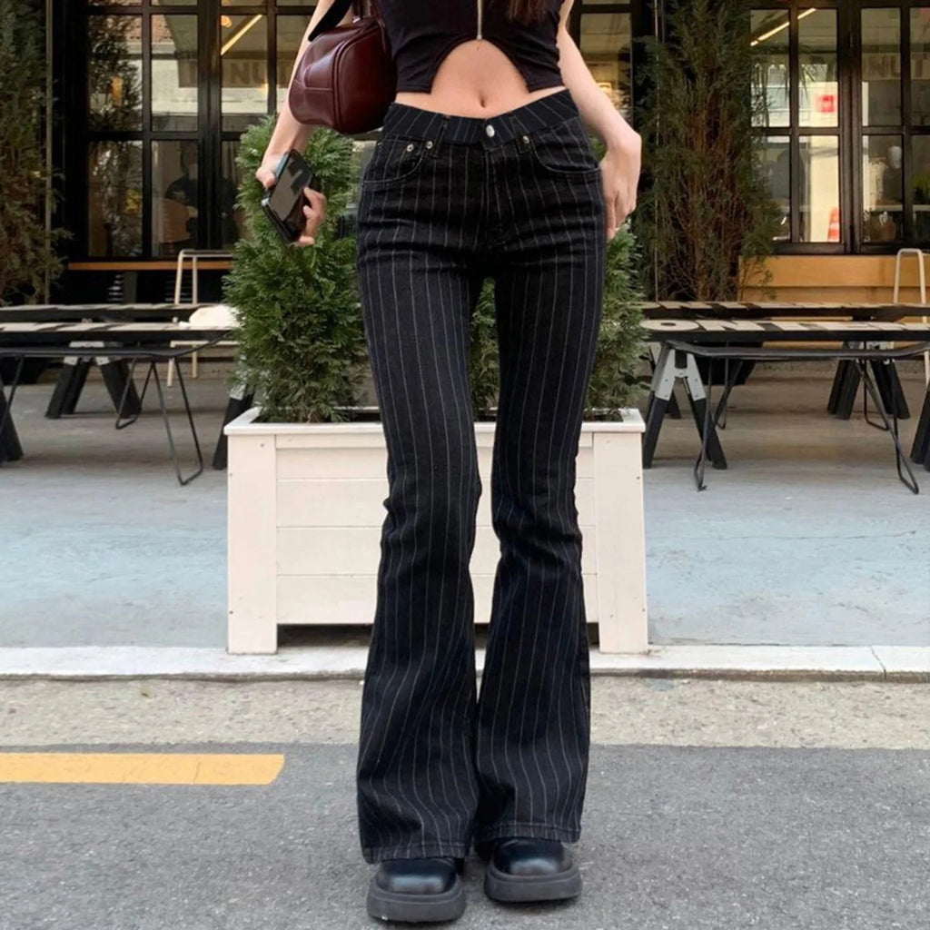 Pin Stripe Y2k Low Rise Boot Cut Jeans