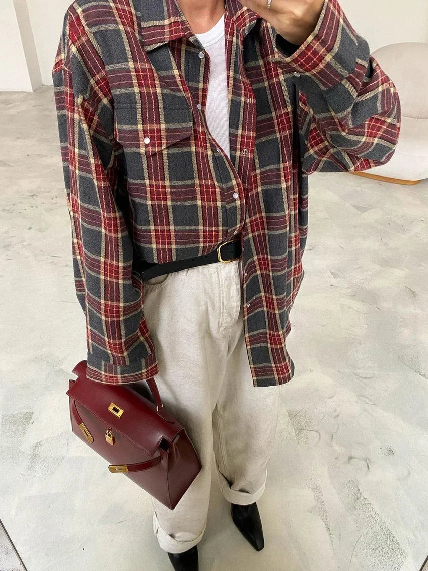 Baggy Plaid Womens Blouse