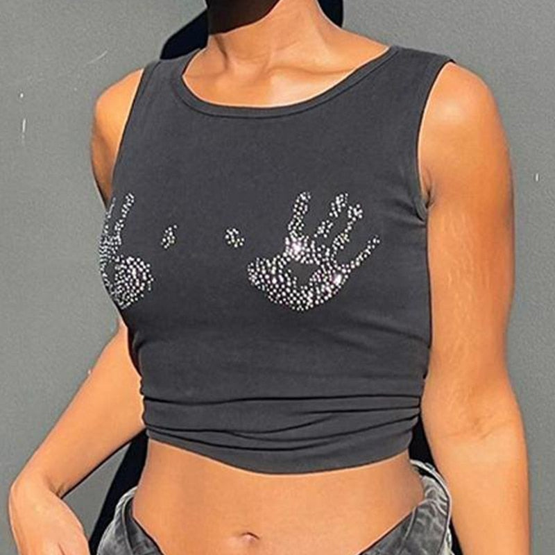 Rhinestone Hand Print Crop Top