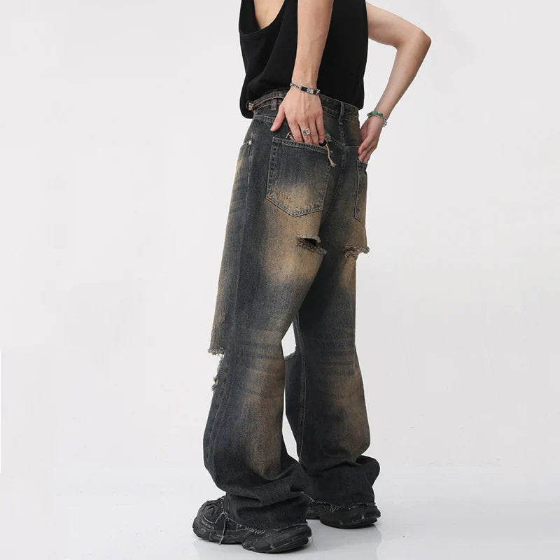 Wide Leg Knee Cut Jeans