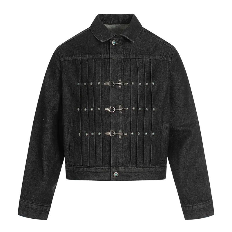Pleated Airplane Buckle Denim Jacket