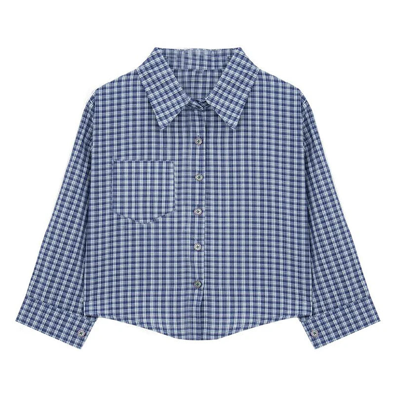 Cropped Women Korean Plaid Shirt
