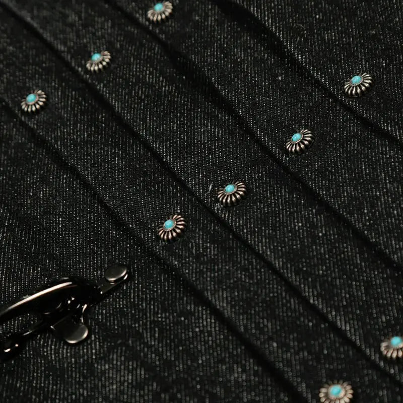 Pleated Airplane Buckle Denim Jacket