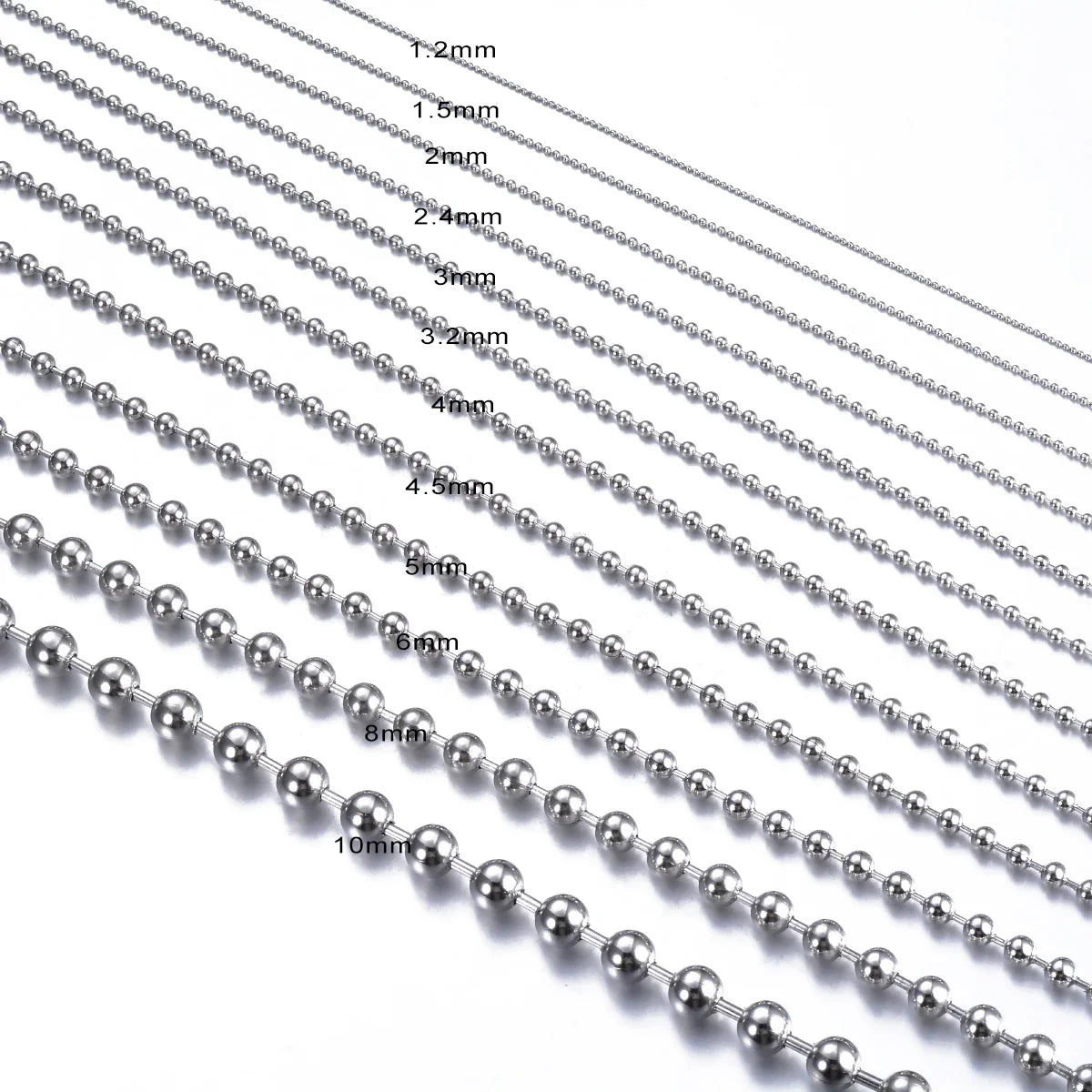 5pcs/lot 1.2mm-10mm Stainless Steel Ball Chain