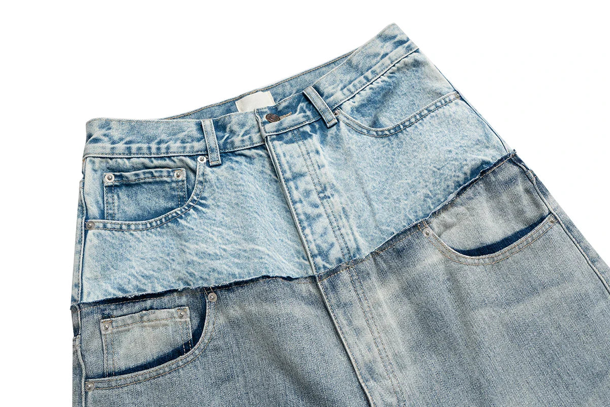 Double-layer Patchwork Baggy Jeans