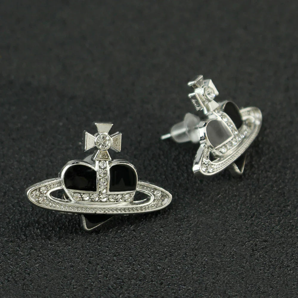 Saturn Heart Diamond Earrings