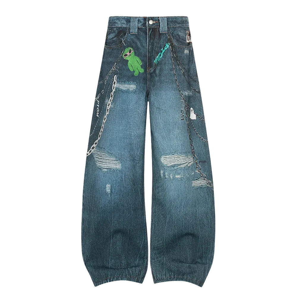 Printed Wide Leg Jeans