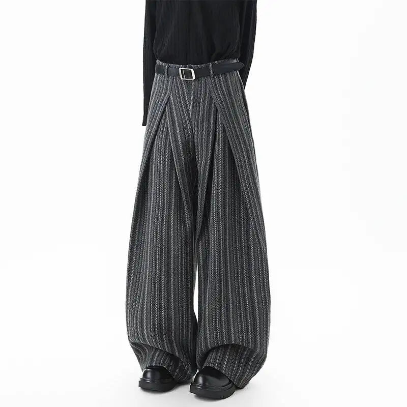 Striped Pleated Wide Leg Trousers
