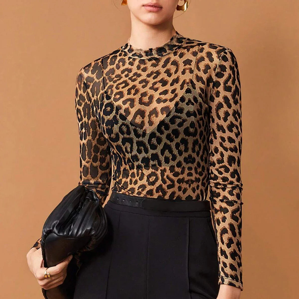 Leopard Mesh Long Sleeve Top