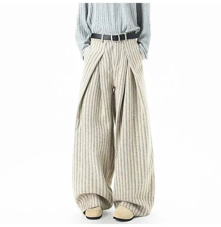 Striped Pleated Wide Leg Trousers