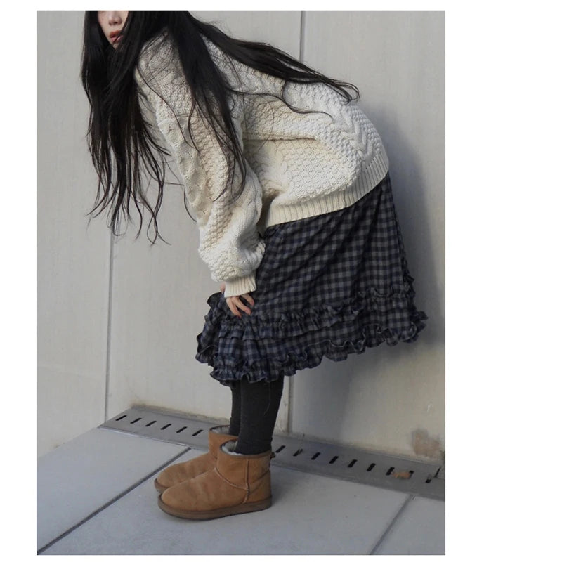 Japanese Plaid Midi Ruffle Skirt