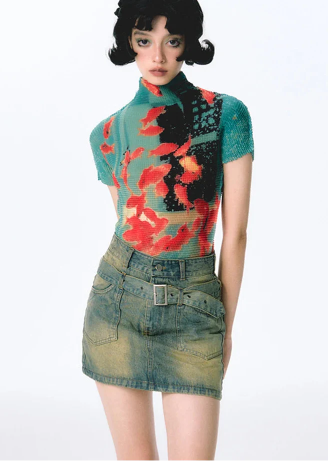 Gold Fish Waffled Crop Top