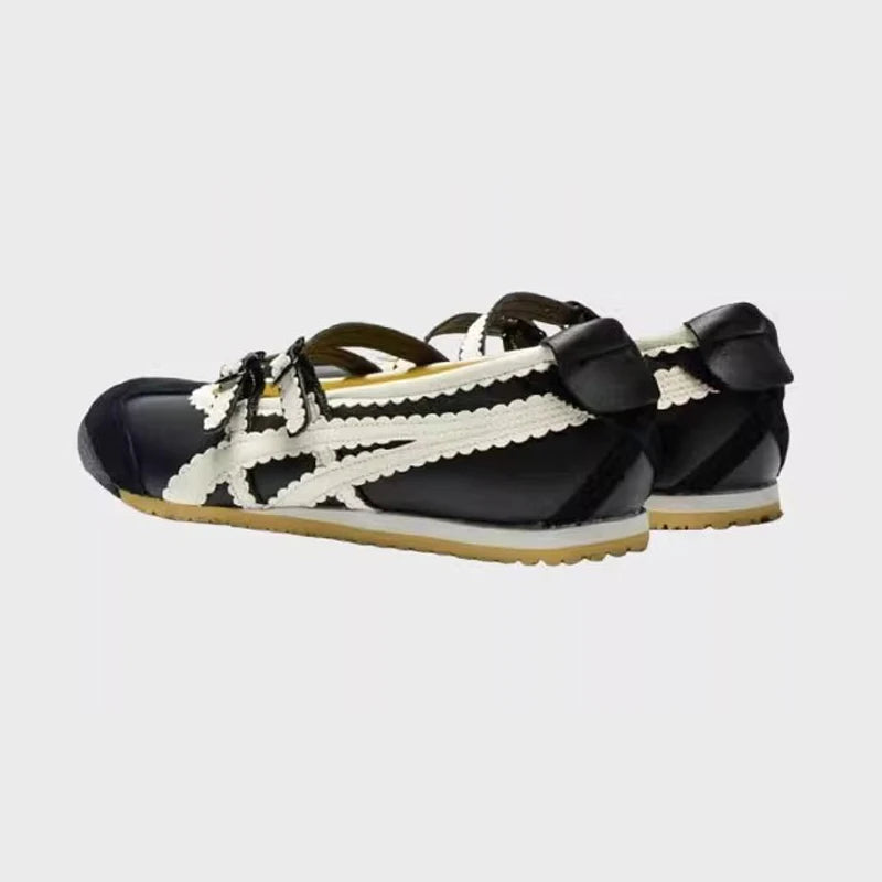 Flat Ballet Shoes Black & White Cross Strap Mary Janes