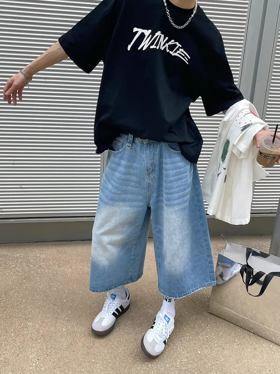 High Waist Long Baggy Denim Shorts