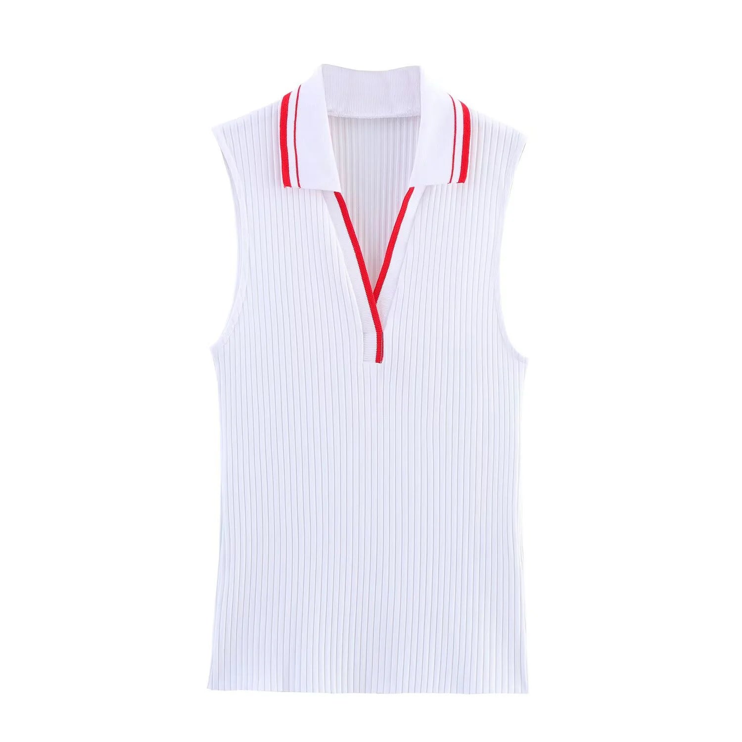 Ribbed Sleeveless Polo Collar T-shirt