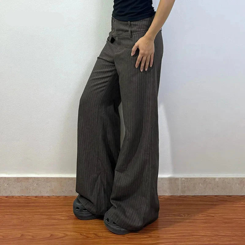 Vintage Pin Stripe Button-up Loose Casual Trousers