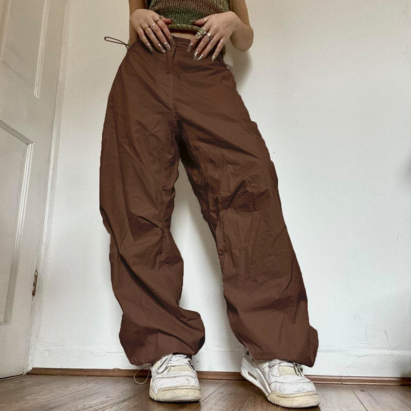 Drawstring Wide Leg Parachute Pants