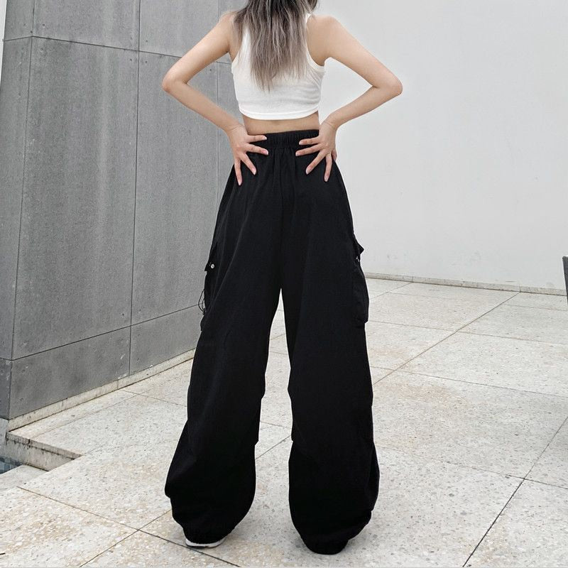 Drawstring Wide Leg Parachute Pants