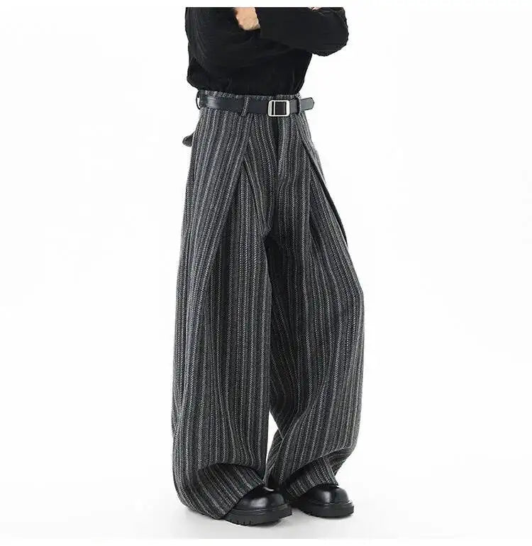 Striped Pleated Wide Leg Trousers