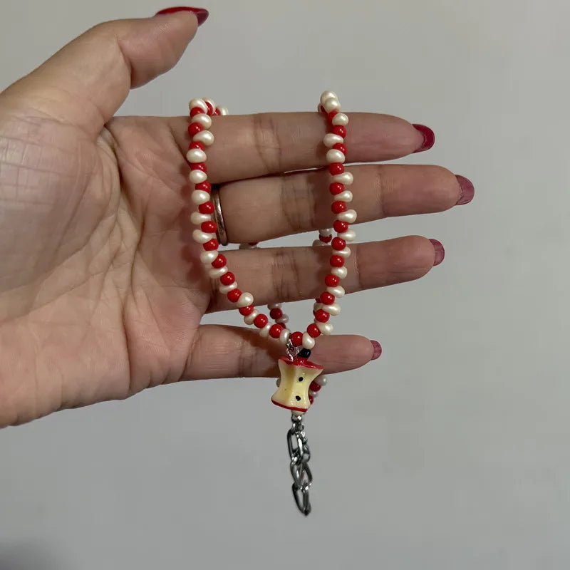 Apple Core Pendant Bead Choker Necklace