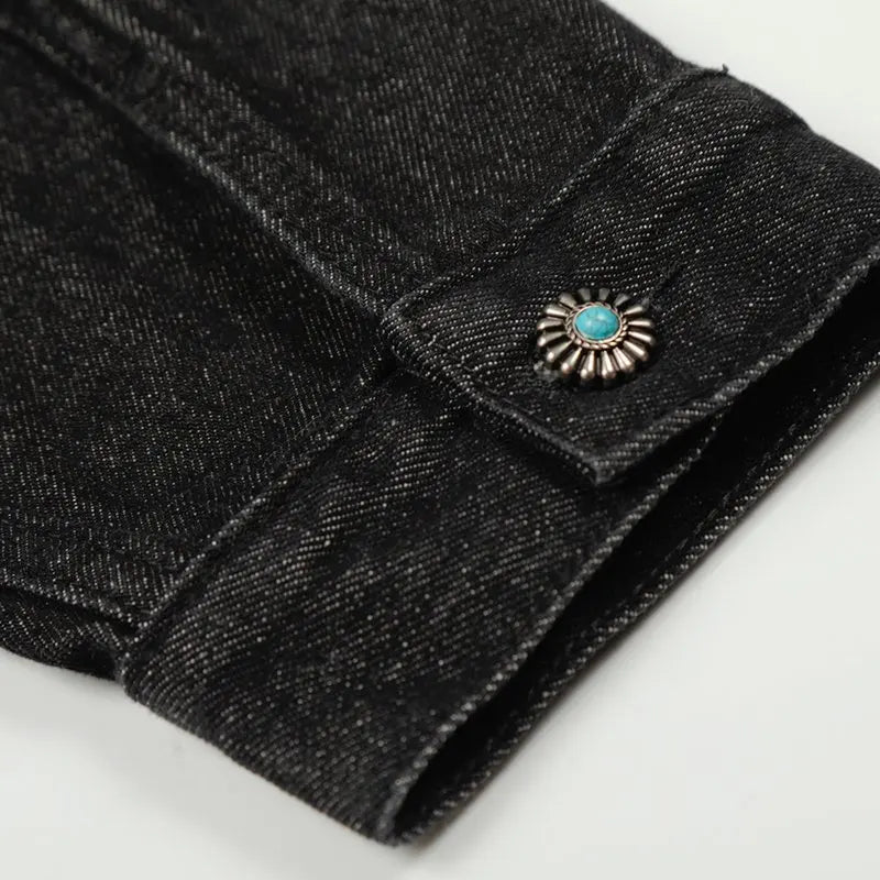 Pleated Airplane Buckle Denim Jacket