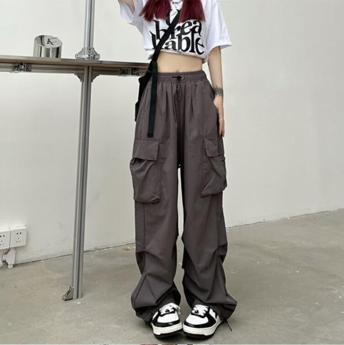 Wide Leg Cargo Parachute Pants