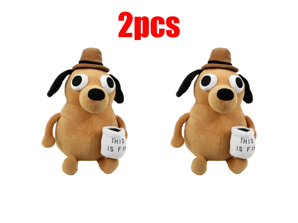 25cm This Is Fine Meme Coffee Dog Plush Toy