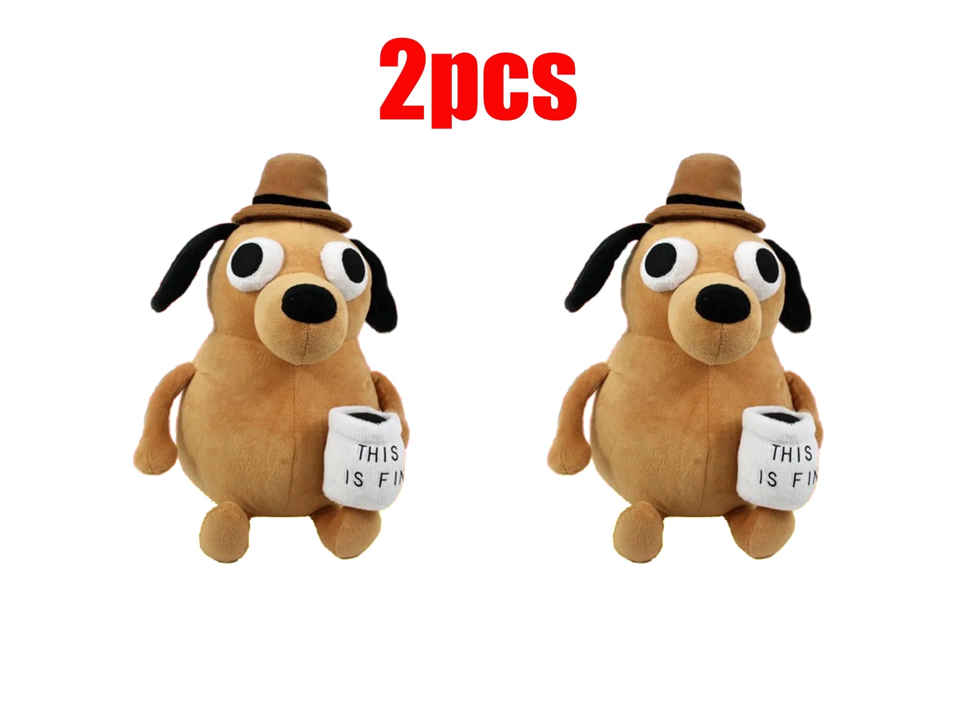 25cm This Is Fine Meme Coffee Dog Plush Toy