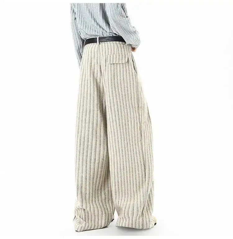 Striped Pleated Wide Leg Trousers