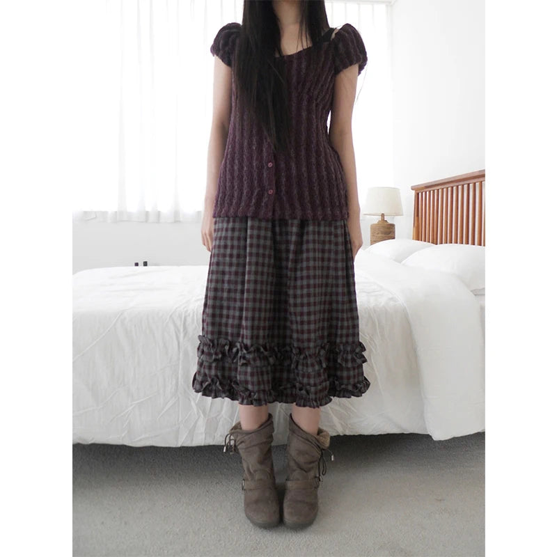 Japanese Plaid Midi Ruffle Skirt