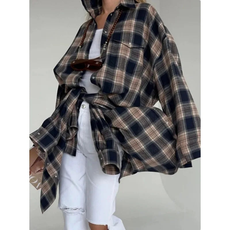 Baggy Plaid Womens Blouse