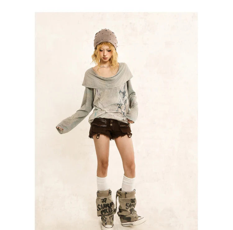 Hooded Irregular Swing Collar Pullover