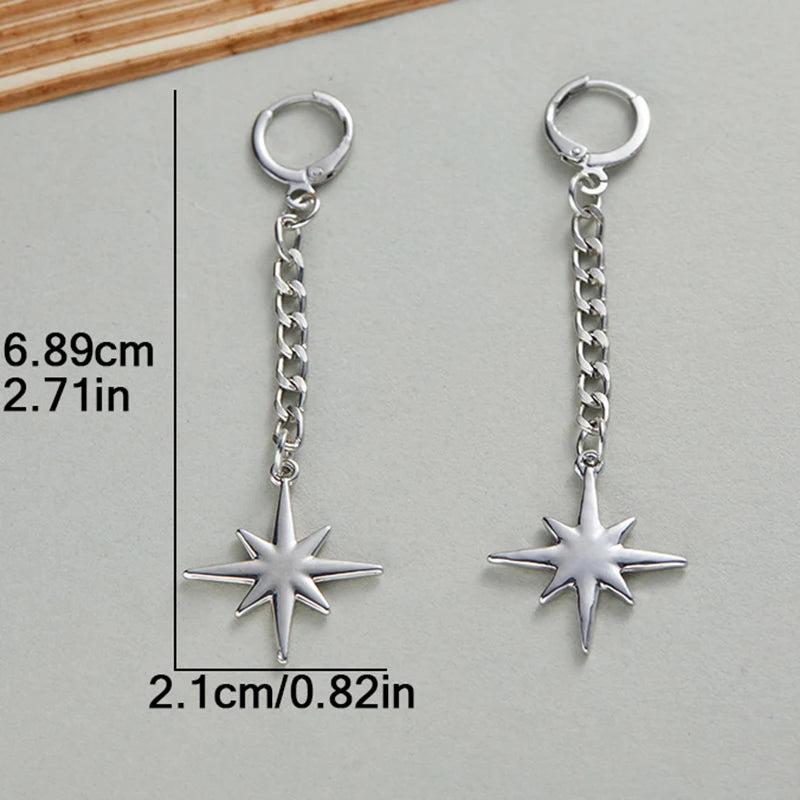 Octagonal Star Long Drop Earrings