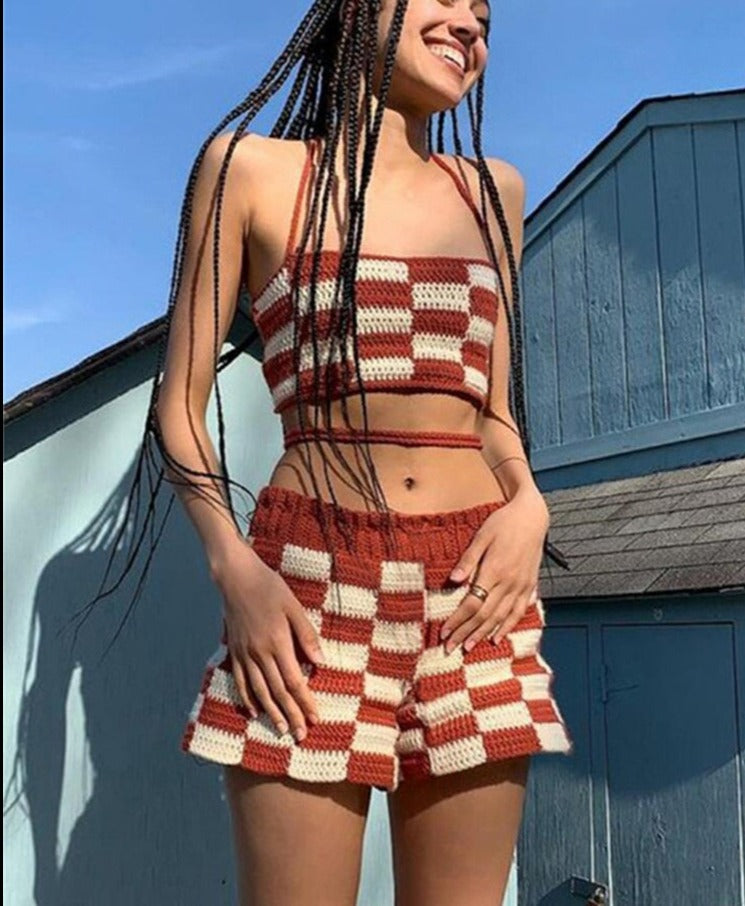 Vintage Knitted Crop Top & Shorts