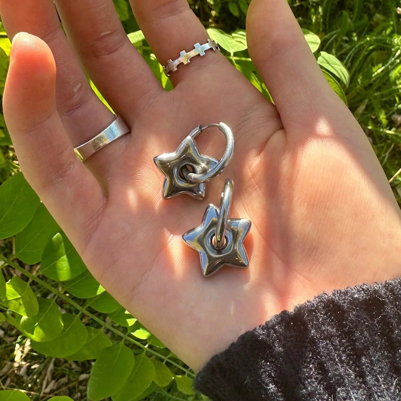 1 pair Stainless Steel Star Earrings