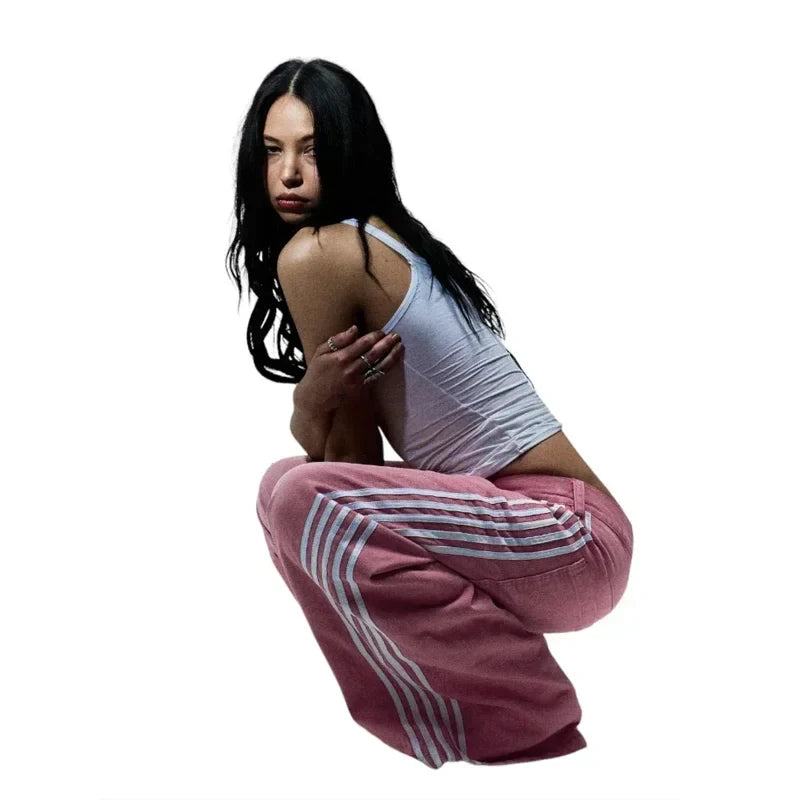 Vintage Striped Embroidered Sweatpant Jeans