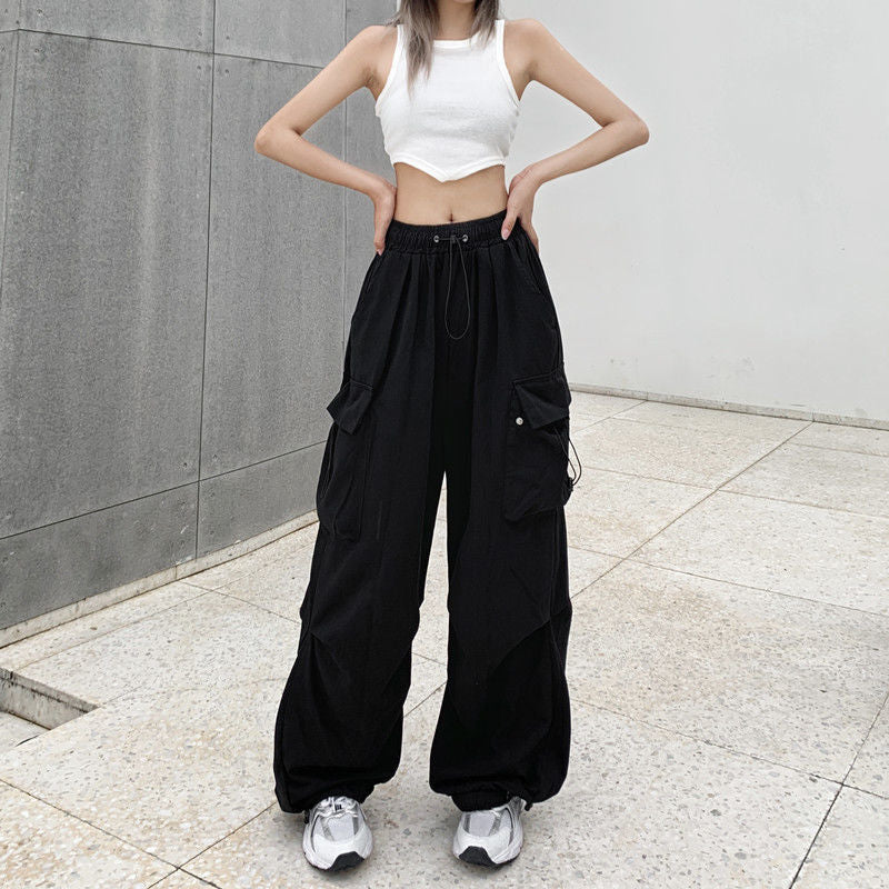 Drawstring Wide Leg Parachute Pants