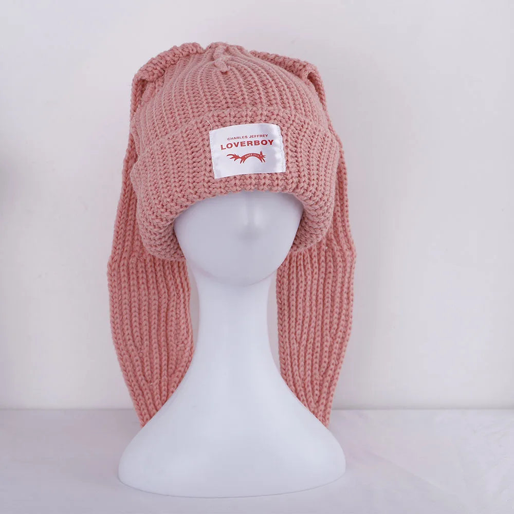 Handmade Long Rabbit Ear Wool Beanie
